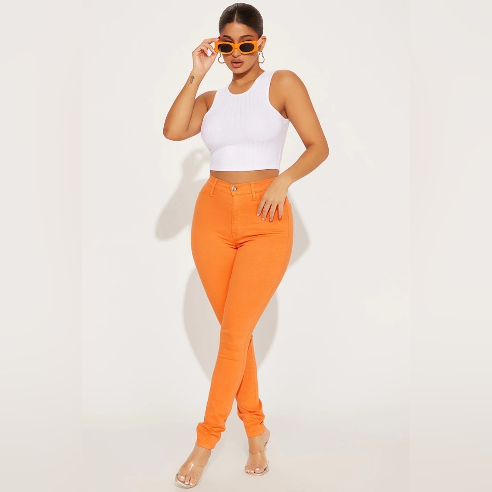 Classic Color High Waist Skinny Jeans - Orange